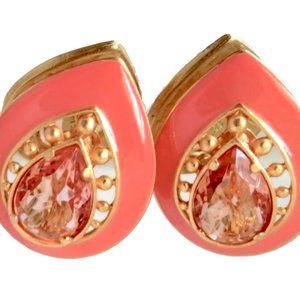 Auth YSL Enamel Crystal Gold Plate Earrings